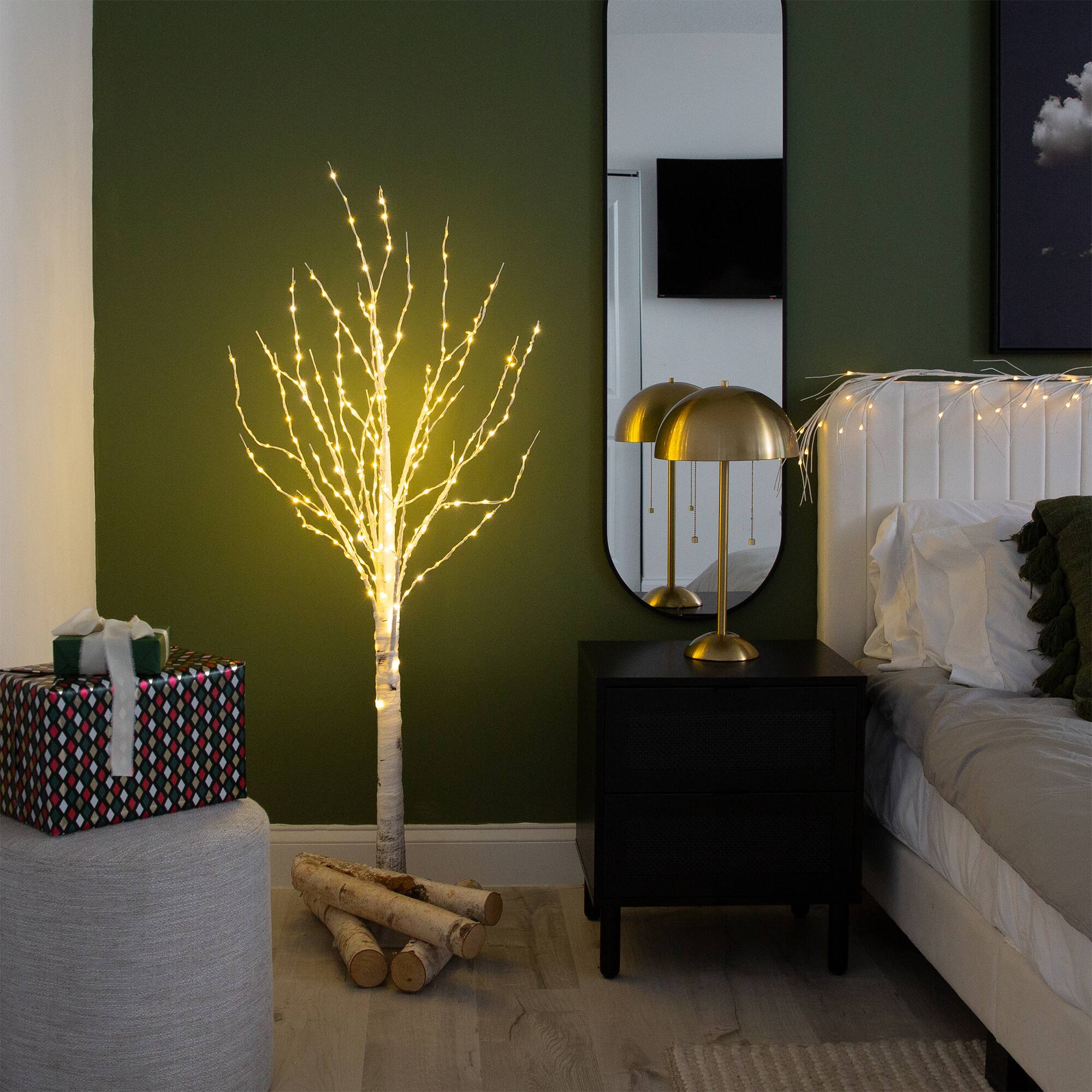 5ft. Pre-Lit White Birch Artificial Christmas Tree, Warm White LED Lights